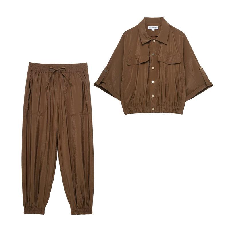 TAOP&ZA Spring/Summer Women's Casual Lapel Shirt & Tapered Pants Set