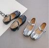 Girls Flat Shoes Soft Color Silver Black Narrow Kids Mary Janes Square End Comfortable Kids School Party Wedding Shoes 26-37 New