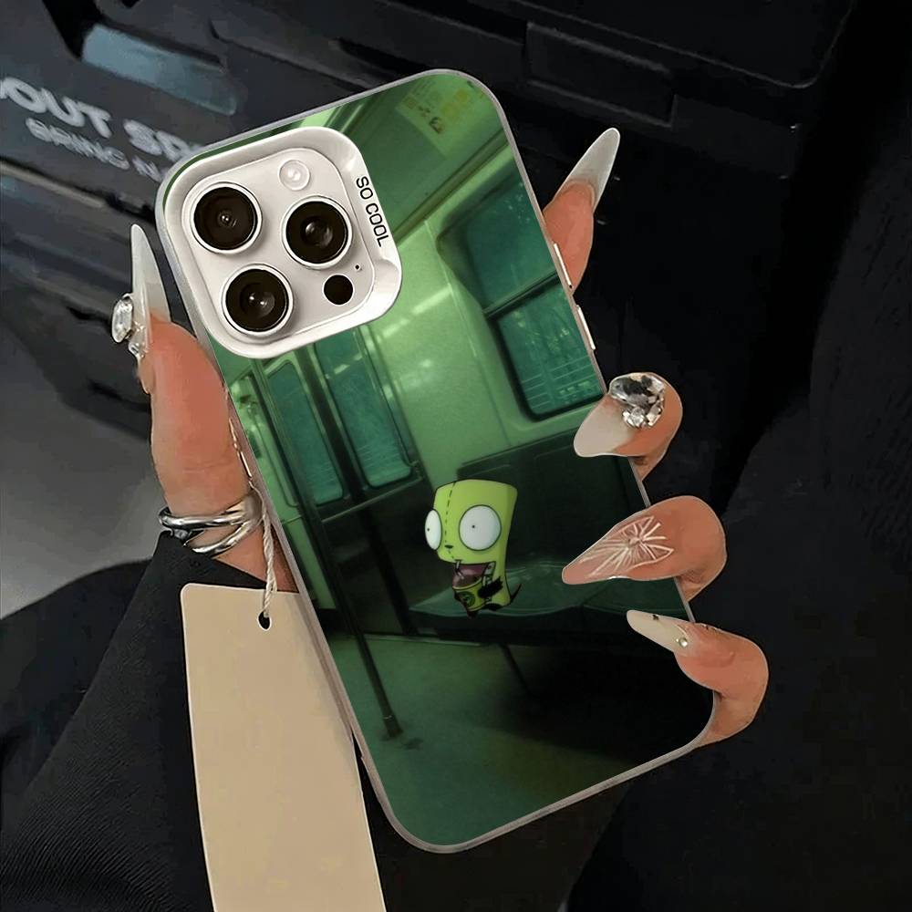 Cartoon Invader Zim Gir Phone Case For iPhone 17,16,15,14,13,12,11 Plus,Pro Max,XS,white Silver Phone Case