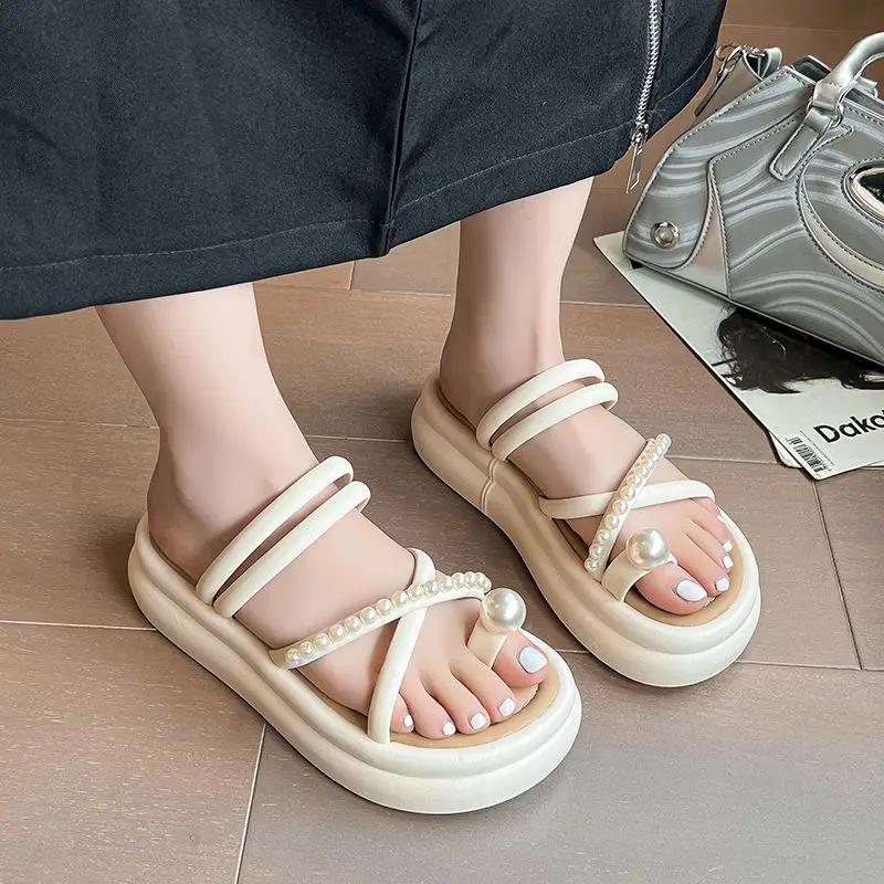 Fashion Women's Sandals Platform Ladies Shoes Black Daily Summer 2025 Comfortable Shoe Comfort on Offer Footwear Wholesale Korea Sandal