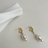 French design sense metal imitation pearl earrings temperament personality irregular cold wind stud earrings