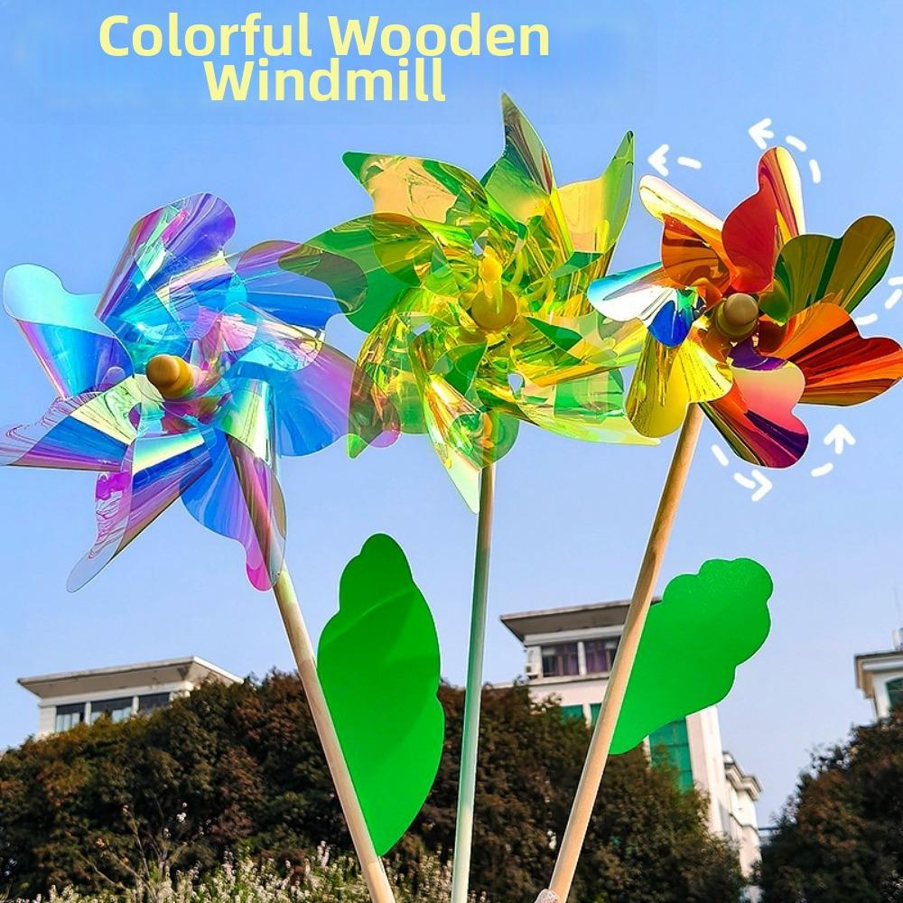 18/24/32cm Color Changing Windmill Stake Standing Lawn Pinwheel  Outdoor Party Picnic Decor