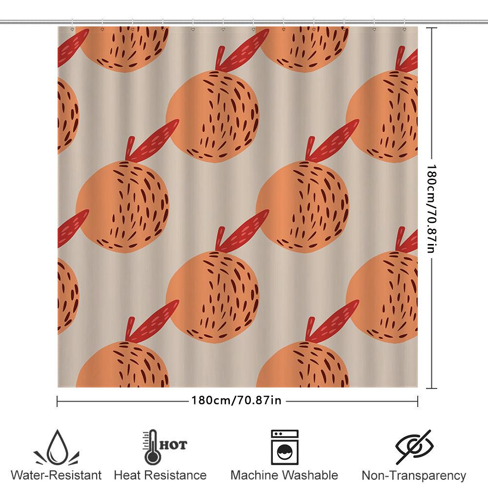 Modern Bathroom Decor: Peach Fruit Print Shower Curtain For Home Bathing Room