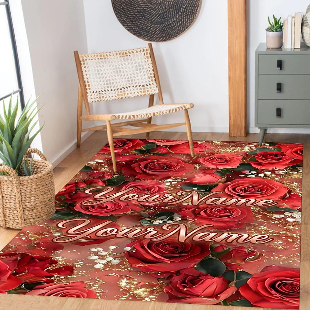 Rose Customized Name Floor Rug Office Rug Design for Dining Room Decorate Room Balcony Foyer Anti-slip Rug Decorate Offices