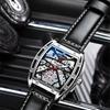 New TOP Brand Luxury Men's Watch With Box Men's Wine Barrel-shaped Hollow Automatic Leather Waterproof Men's Mechanical Watches