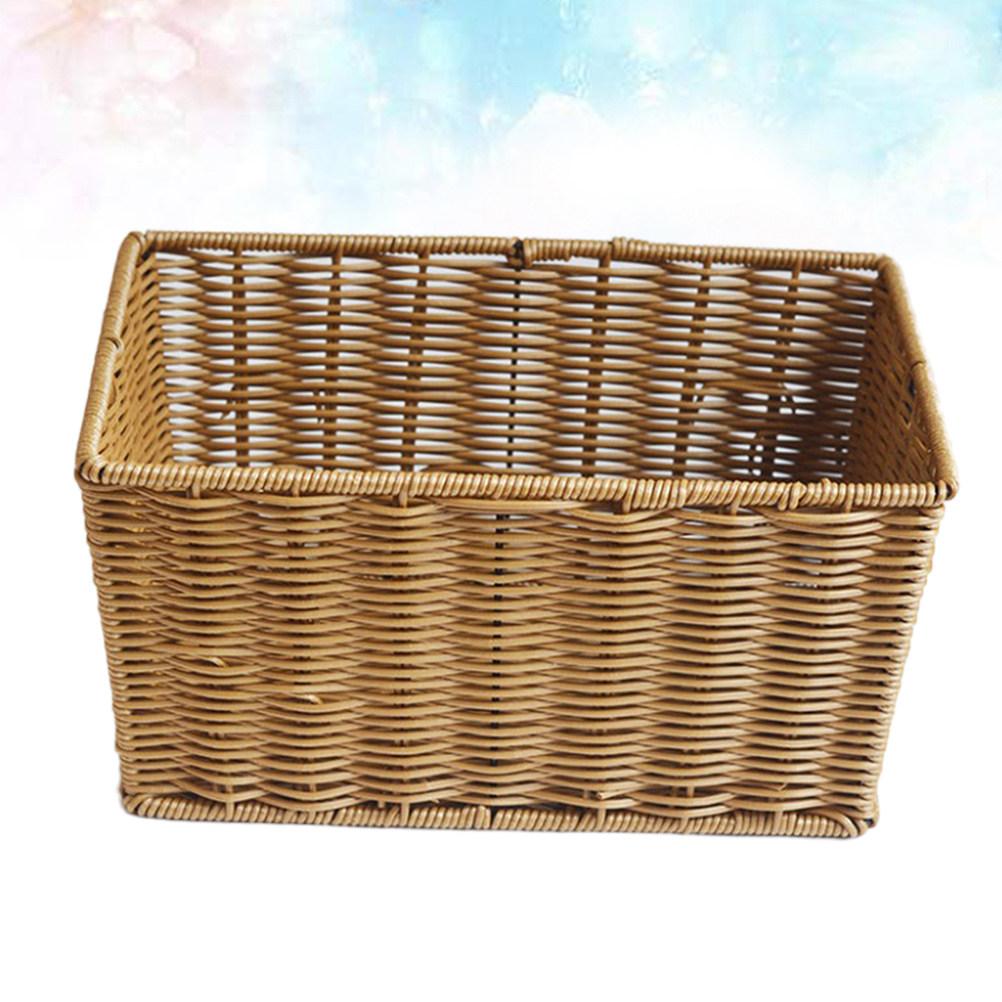 1Pcs Rattan Storage Basket Organizer Hollow Ventilated Design Kitchen Bathroom Storage Container Supermarket Collecting Basket