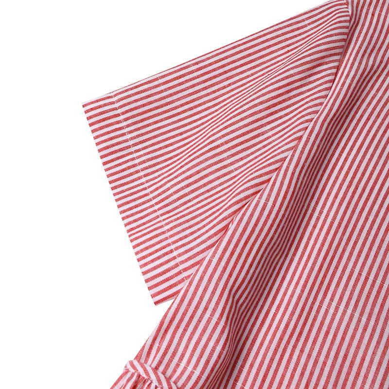 ZANZEA Damen Sommer Rundhals Kurzarm Casual Streifen Kleid