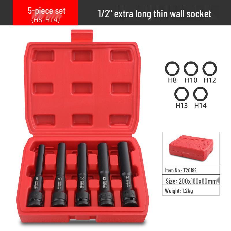 Extended Thin-Walled Hexagonal Air Impact Socket Wrench for 8/10 Motorcycle Disassembly and Repair