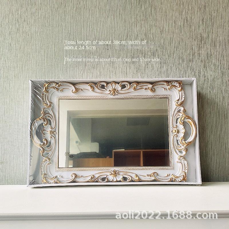 Europäischer Stil Retro Schminkspiegel Tablett Schminktisch Schmuck Kosmetik Parfüm Aufbewahrungstablett Dekoration Display Heimschmuck