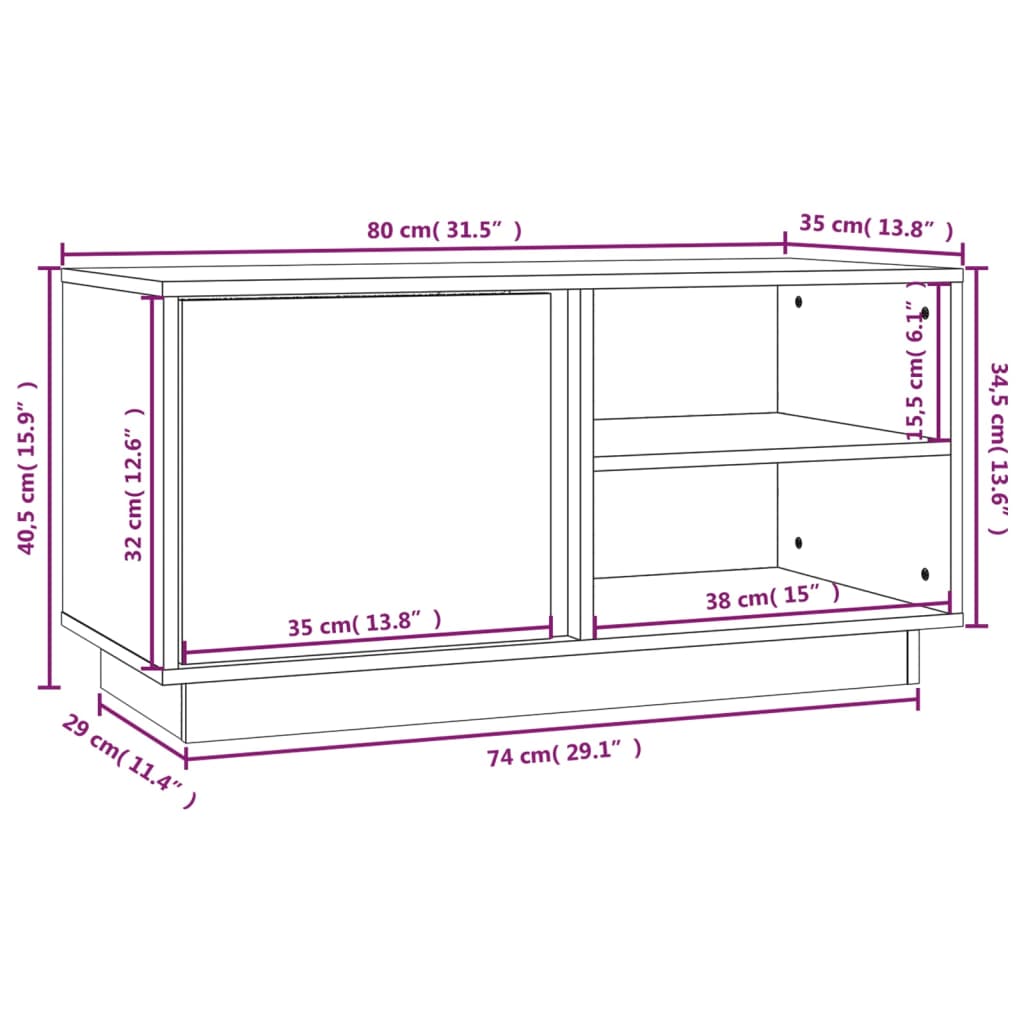 TV Cabinet White 80x35x40.5 cm Solid Pine Wood