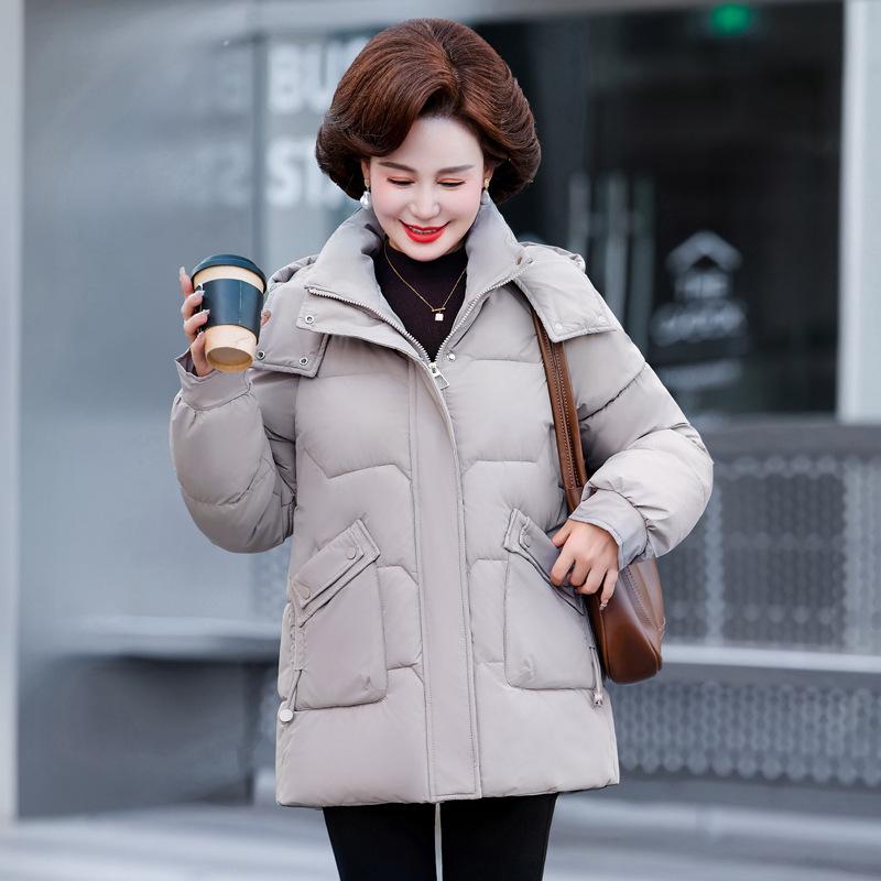 2025 winter down cotton jacket women's mid-length detachable hat padded jacket short slimming solid color cotton jacket