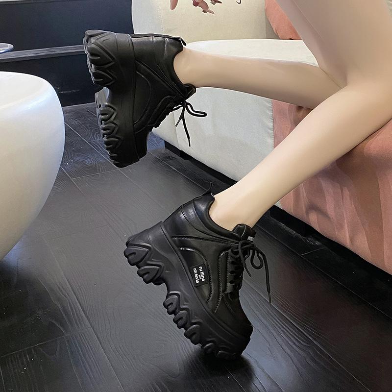 Platform Heel Heightening Shoes for Ladies Spring and Autumn Fashion Lace-up Sports Casual Shoes