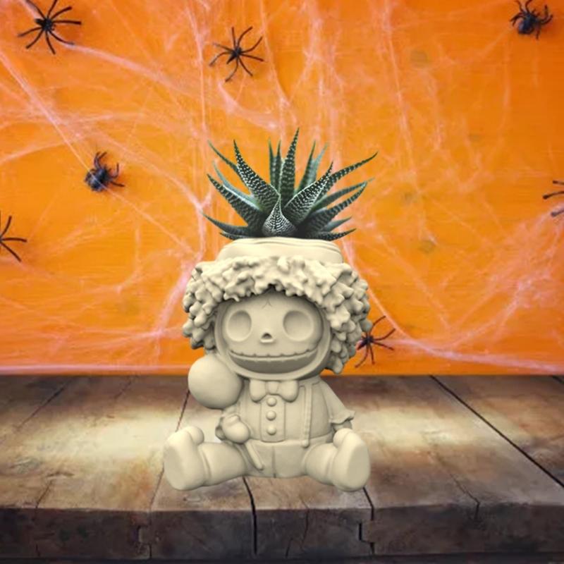 Halloween Skull Man Silicone Pot Mold Succulent Flowerpot Clay Cement Plaster Molds DIY Home Garden Flower Pots Mould