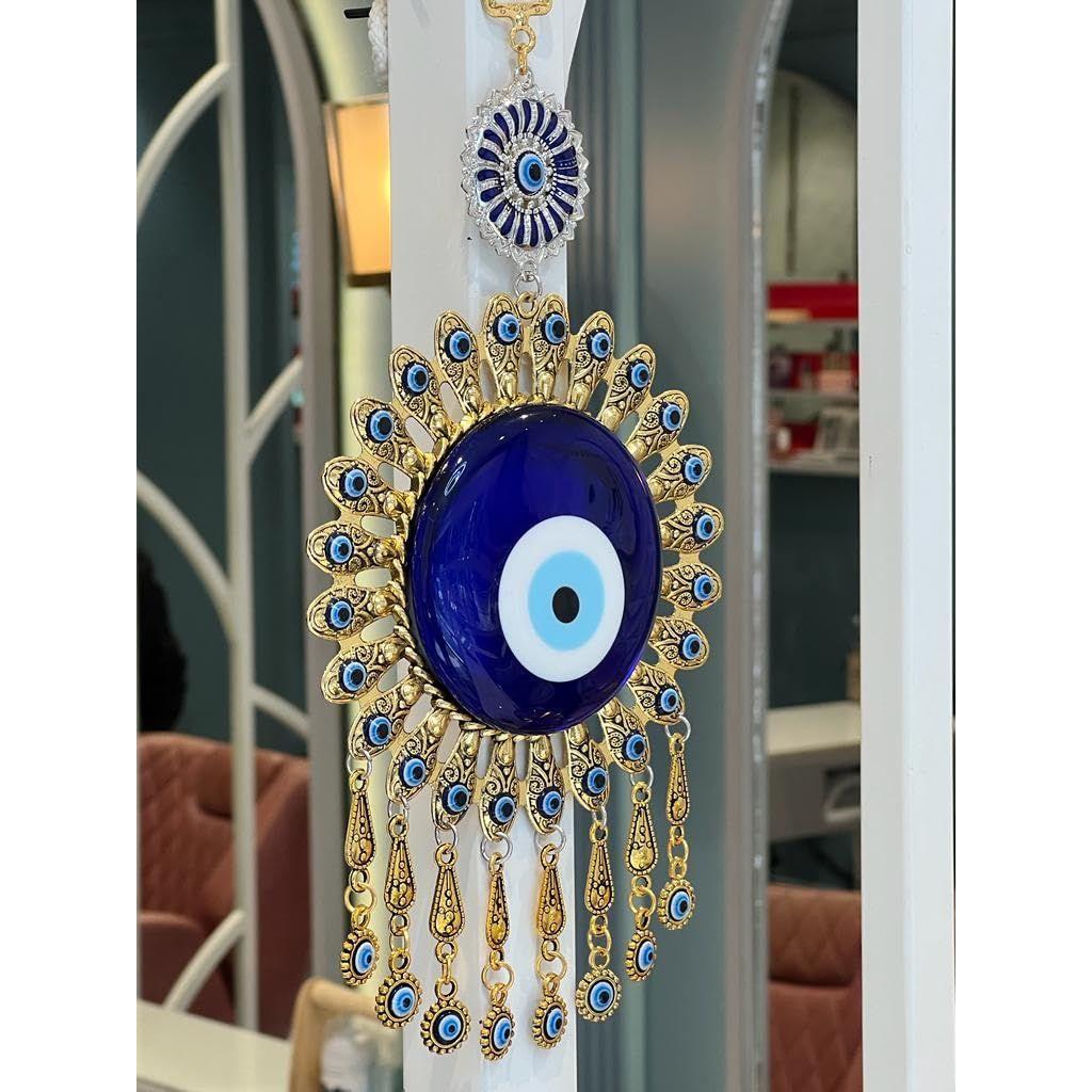 Golden Evil Eye Wall Hanging – Handmade Metal & Glass Nazar Protection Charm | Luxury Home & Office Décor | Spiritual Good Luck Amulet