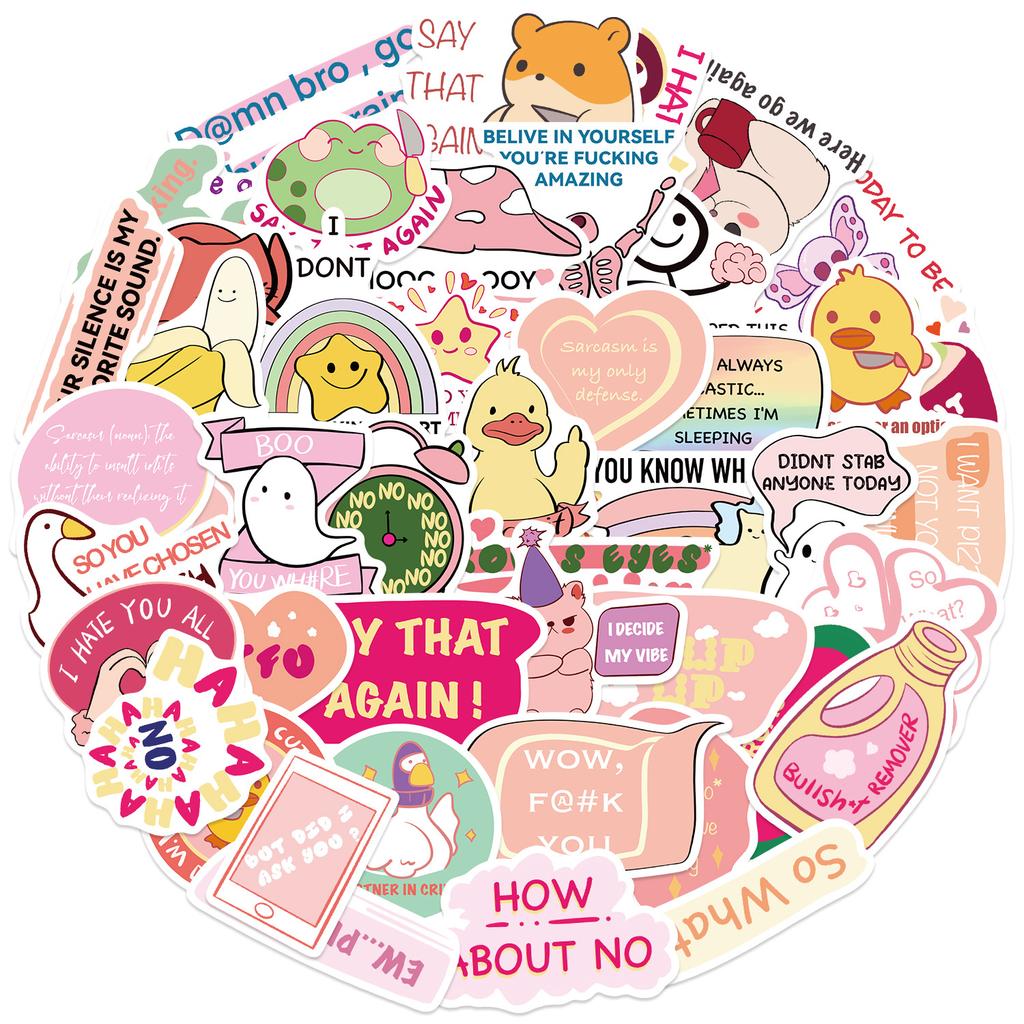 50 Pink Humorous Satirical Cartoon Images Graffiti Stickers Trolley Box Diary Waterproof Stickers