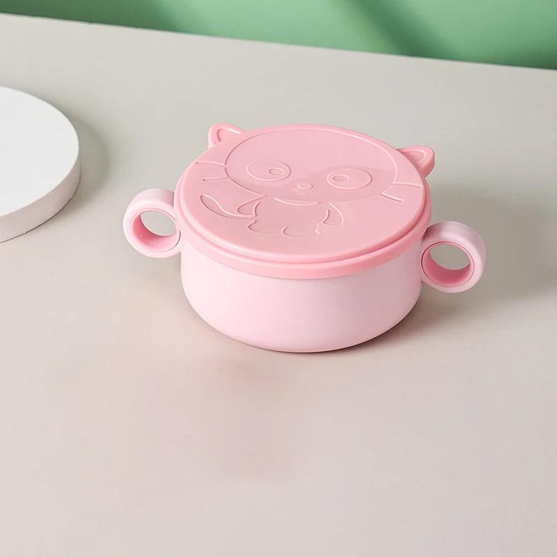 Baby Stainless Steel Feeding Food Tableware Suction Cup Non-slip Bowl Spoon Fork Straw Set Toddler Dinnerware