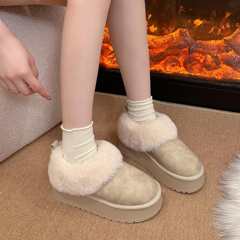 Mao Mao Mouth Snow Boots Women's Autumn and Winter New Muffin Thick-soled Round Head Middle Heel Cotton Shoes Women