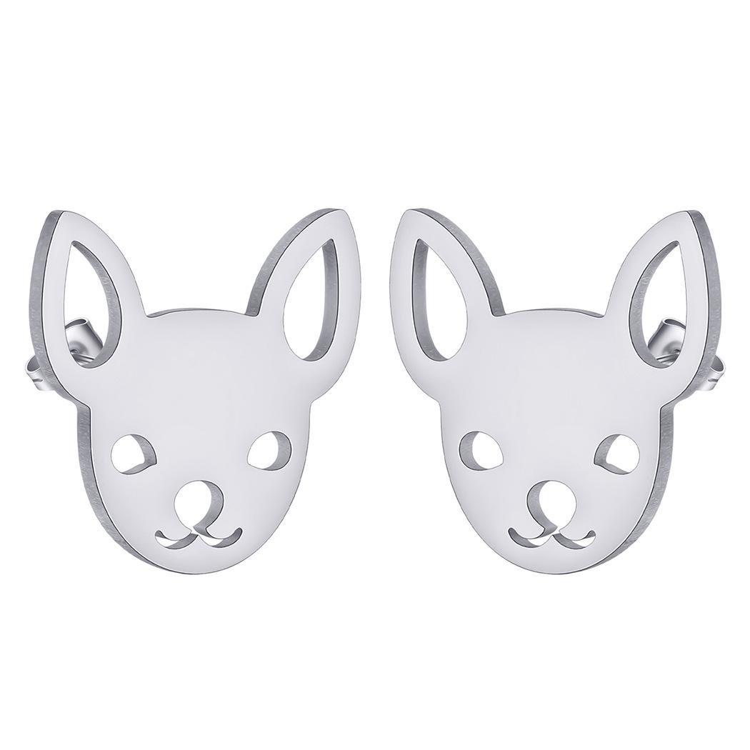 Simple Stainless Steel Earrings Cute Girl Accessories Sika Deer And Chihuahua Pattern Stud Earring Couple Zircon