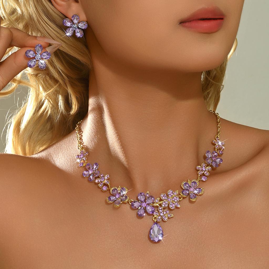 Exquisite commuting style flower droplet necklace earring set for workplace dating, women's gentle temperament accessories