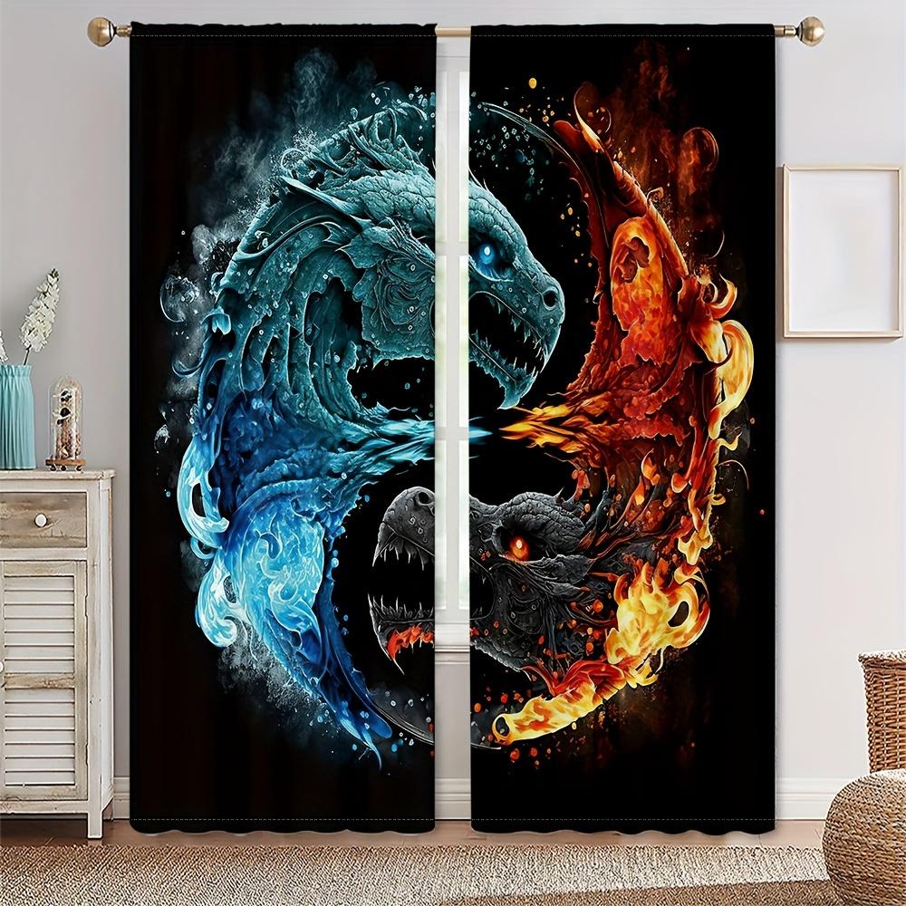 

Комплект из 2 штор «Фестиваль года дракона» — яркий весенний дизайн, современный принт, идеально подходит для гостиной, спальни, кухни, домашнего декора W60H150(CM)x2pcs&Grommet Top