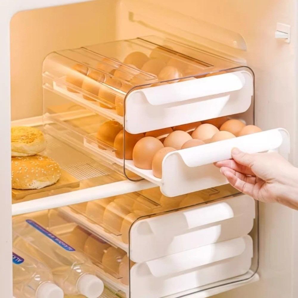 Transparent Egg Storage Box Double Layer Kitchen Organizer Rack Drawer Style Egg Box  Home Use