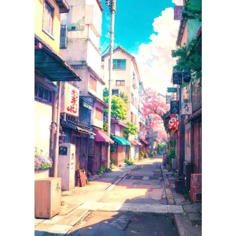 Japanese City Street Canvas Wall Art Anime Scenery Print Aesthetic Japan Town Landscape Poster Tokyo Cityscape Canvas Painting