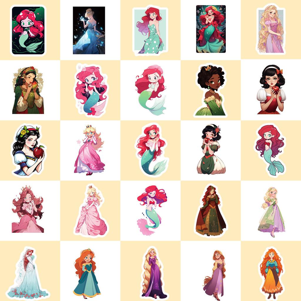 50 Colorful Cartoon Princess Stickers European and American Children Cartoon Baby Girl Kindergarten Reward Princess Collection