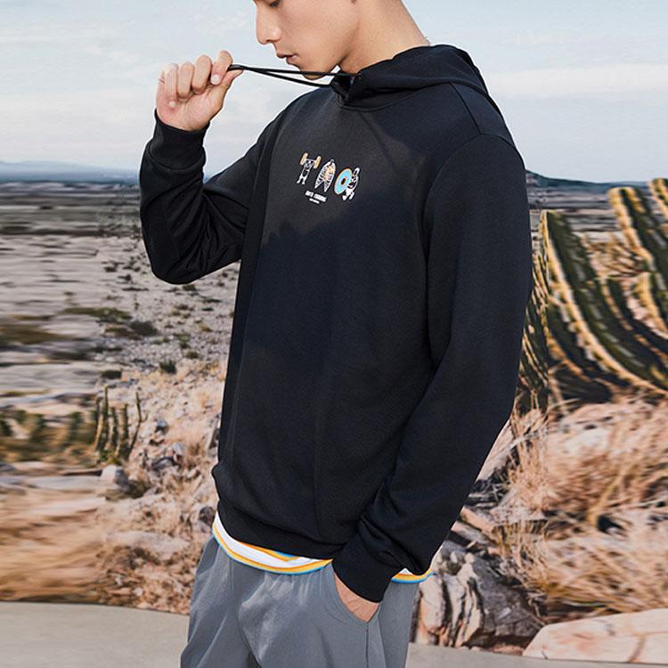 Anta Fun Print Loose Hoodie Sport Pullover Men Tops Black 952117713-5