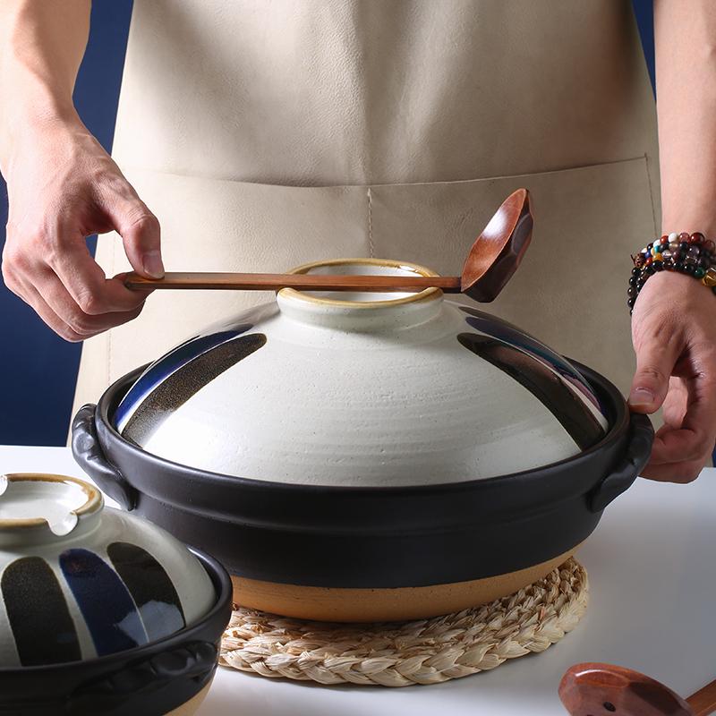 Japanse Keramische Kleipot: Multi-Use Stoofpot, Rijstkoker, Gas- en Inductiekookplaat - Kleine Maat Steen en Platte Pan voor Soepen.