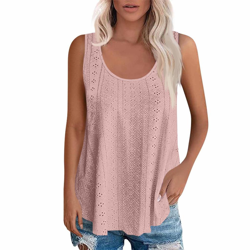 Loses, ärmelloses T-Shirt-Oberteil für Damen mit Rundhalsausschnitt