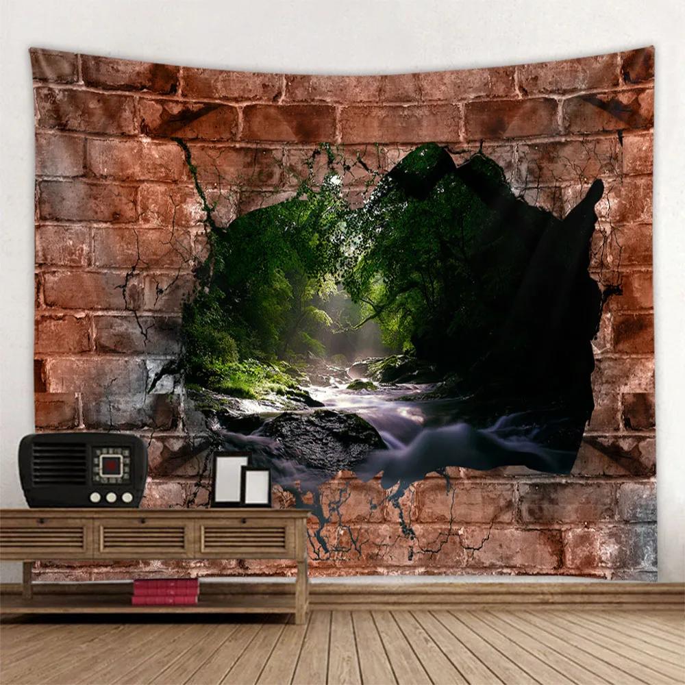 3D Stone Wall Dinosaur Landscape Tapestry Wall Hanging Cartoon Home Decoration Background Cloth Dormitory Living Room Bedroom