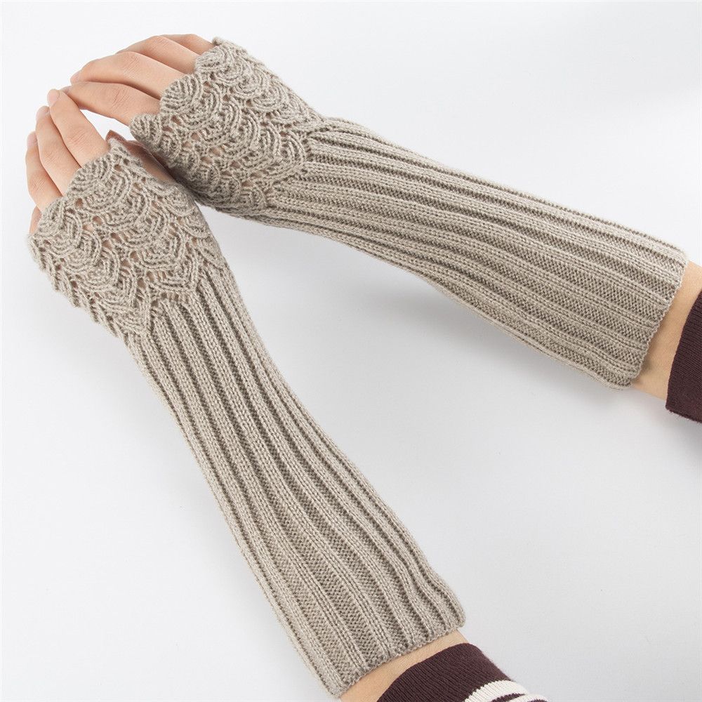 Winter Candy Color Soft Thick Warm Fingerless Mittens Long Knitted Gloves Arm Warmers