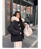 Women's Autumn and Winter Coat Solid Color Horn Button Hooded Fur Collar Loose Thickened Windproof Women's Jacket