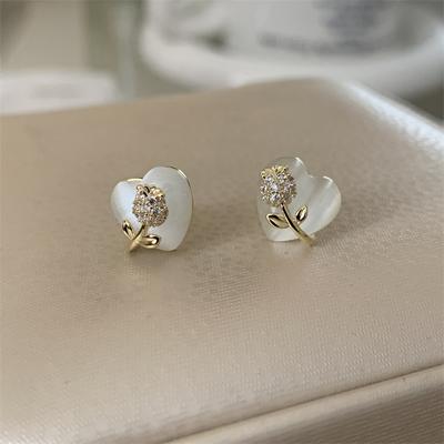 Orecchini di lusso a forma di tulipano con pietra occhio di gatto per le donne Orecchini a forma di cuore con fiore alla moda, orecchini a forma di cuore, regalo di gioielli per feste