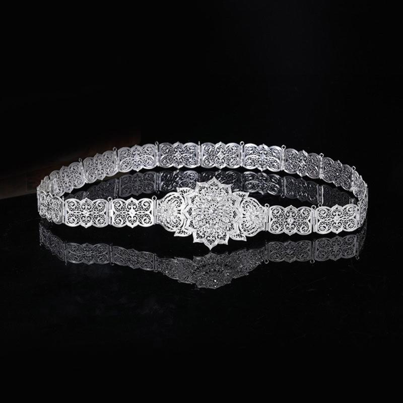 Traditional Hollowed Out Belt Moroccan Caucasus Robe Belt Antique Waistband for Wedding Rhinestones Carving Corset Belt