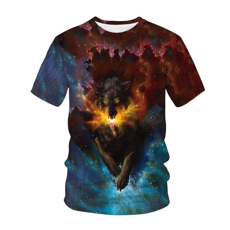 Summer Fashion Creative Wolf 3D Printed Loose Men's Short Sleeved Personalized Top
