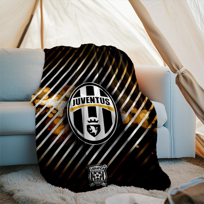 1 Stück Juventus Fußballclub Aufdruck Weiche Flanelldecke Überwurf für Schlafzimmer Wohnzimmer Sofa Camping Reise Fan Geschenke Weihnachtsgeschenke