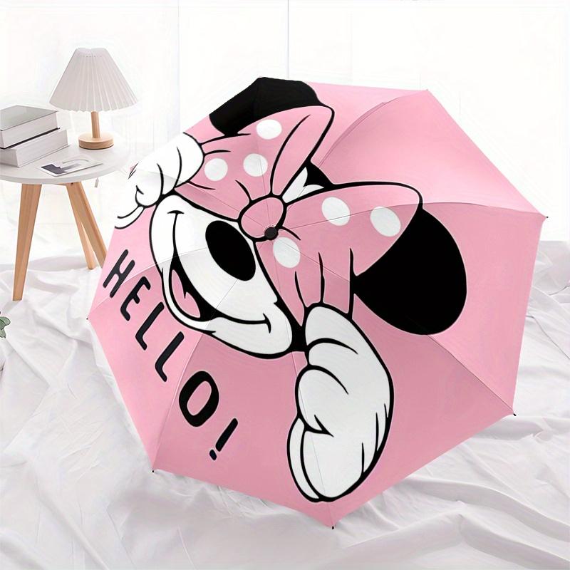 1pc Minnie Mouse Hello Automatic Folding Umbrella: Compact 8-Bone Design Cartoon Outdoor Travel Companion, Business Umbrella, Christmas Vale