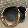 Pu Leather Brim Lamb Wool Berets Hat Keep Warm Women Newsboy Caps Retro Leopard Print Berets  Girl