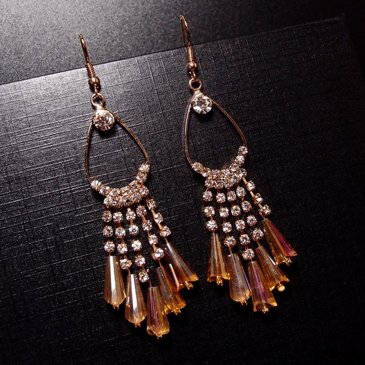 Star Shine Luxury Crystal Earrings Fashion Gala High-end Diamond Earrings Tassel Temperament Earrings