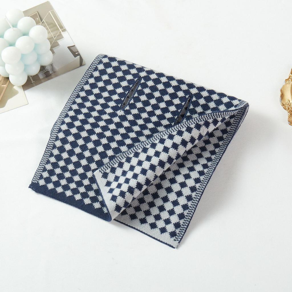 Autumn Winter Neck Scarf Solid Houndstooth Wrap Casual Warm Knit Cross Scarf Short Neck Warmer Men