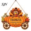 Thanksgiving Door Hanging Ornament Front Sign, Pumpkin Turkey Pattern Hanger, Autumn Decorative Wooden Plaque Harvest Wall for Farmhouse Porch