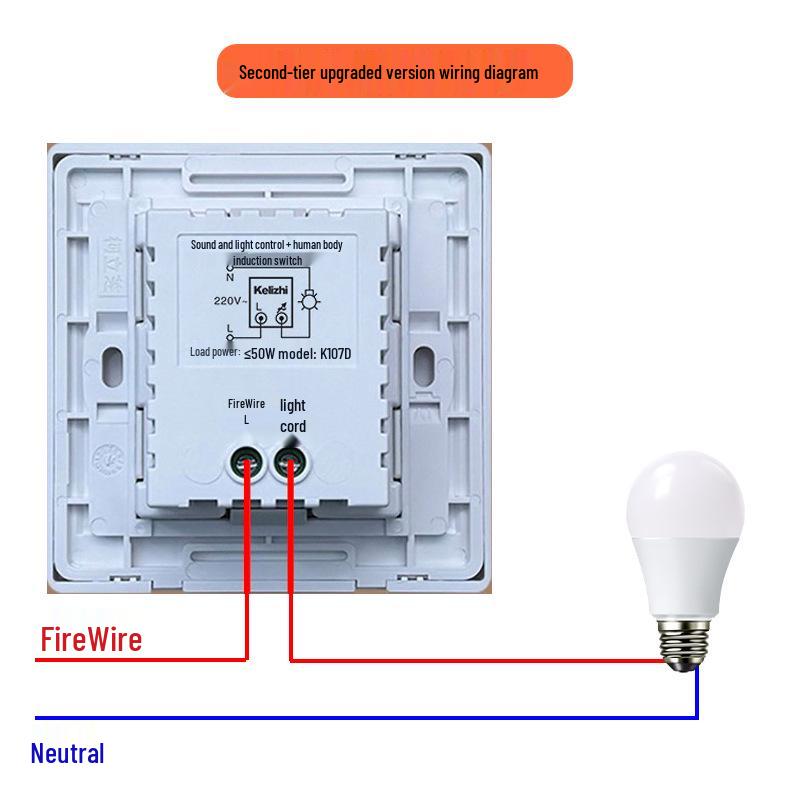 Type 86 Infrared Sound & Light Control with Human Body Sensor 220V Corridor Delay Switch