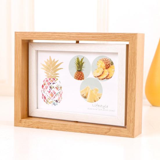 Rotating Picture Frame with Glass Cover Replaceable Exquisite Rustic Vertical/Horizontal Desktop Display Nordic Style Double Sided Photo Frame