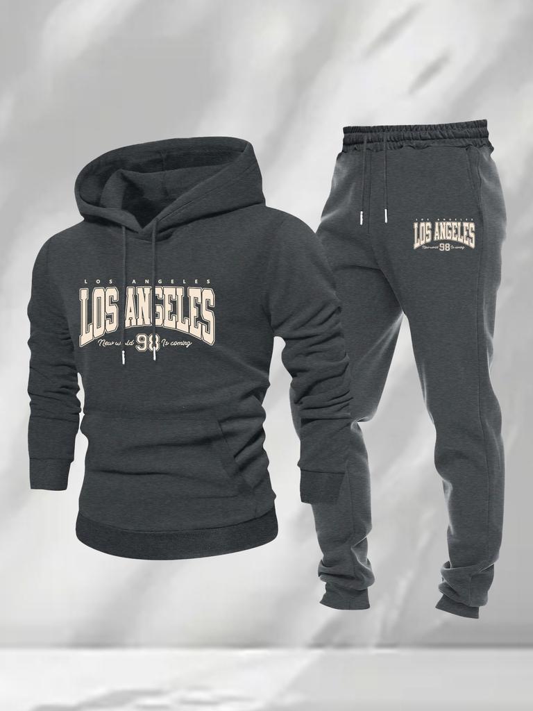 Autumn and winter explosion Los Angeles printed men's suit, hooded sweater sweatpants two-piece set, casual sportswear