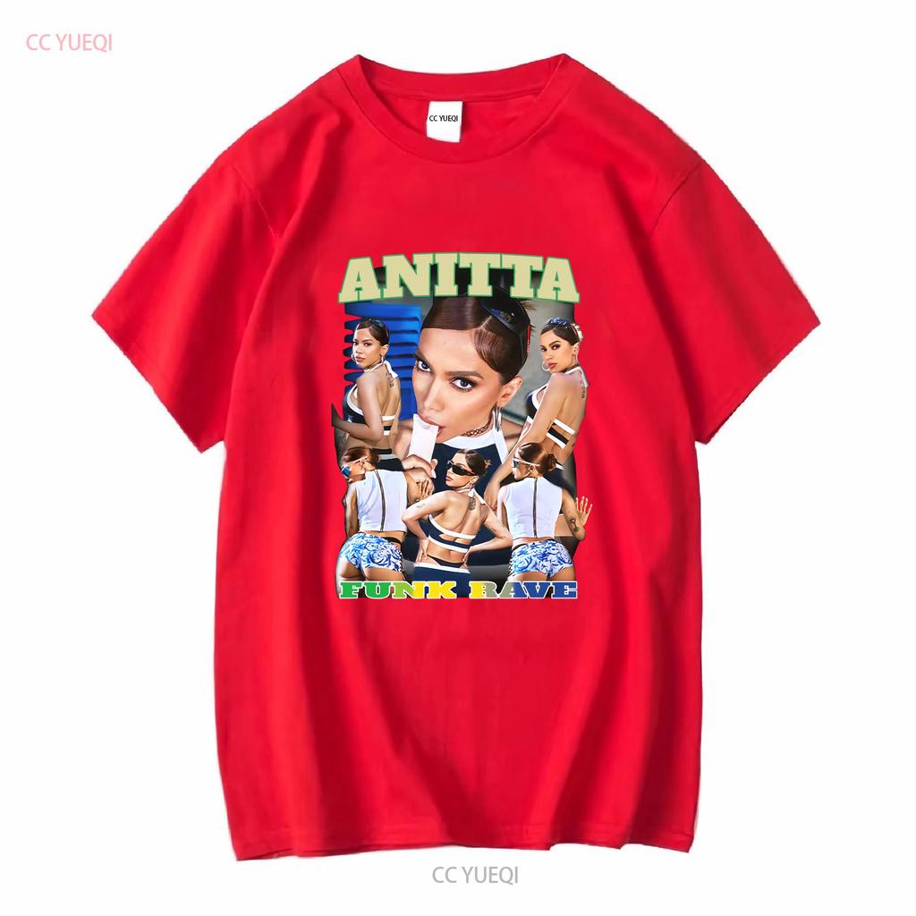 Anitta Funk Rave Collage T-Shirt Rundhals Lässig Lange Oder Kurze Ärmel Vintage Gewaschen Unisex Bequem Herren Mode Weich