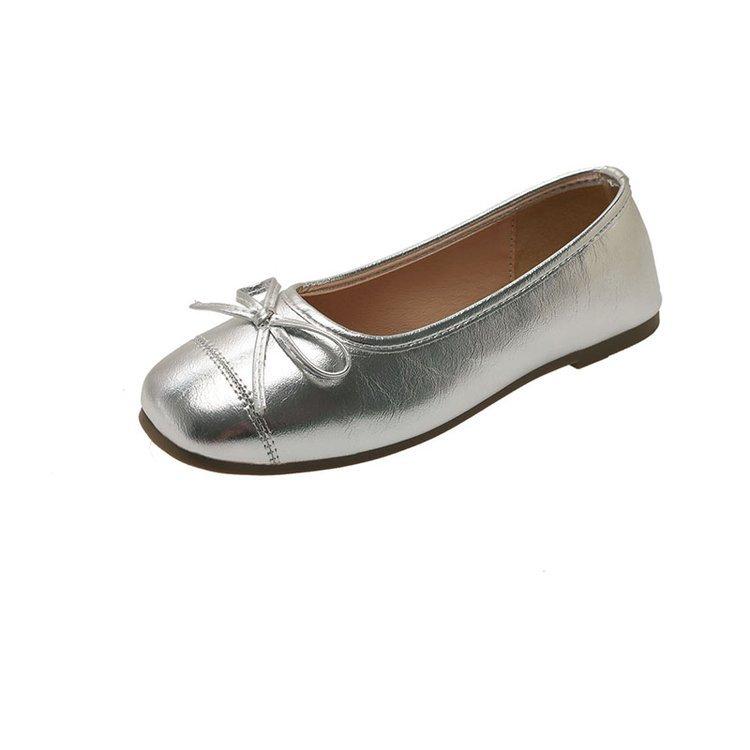 

Silver Gentle Flat Bottom Light Mouth French Soft Sole Single Shoes Women s 2025 Spring and Summer New Bow Mary Jane Ballet Shoes 40