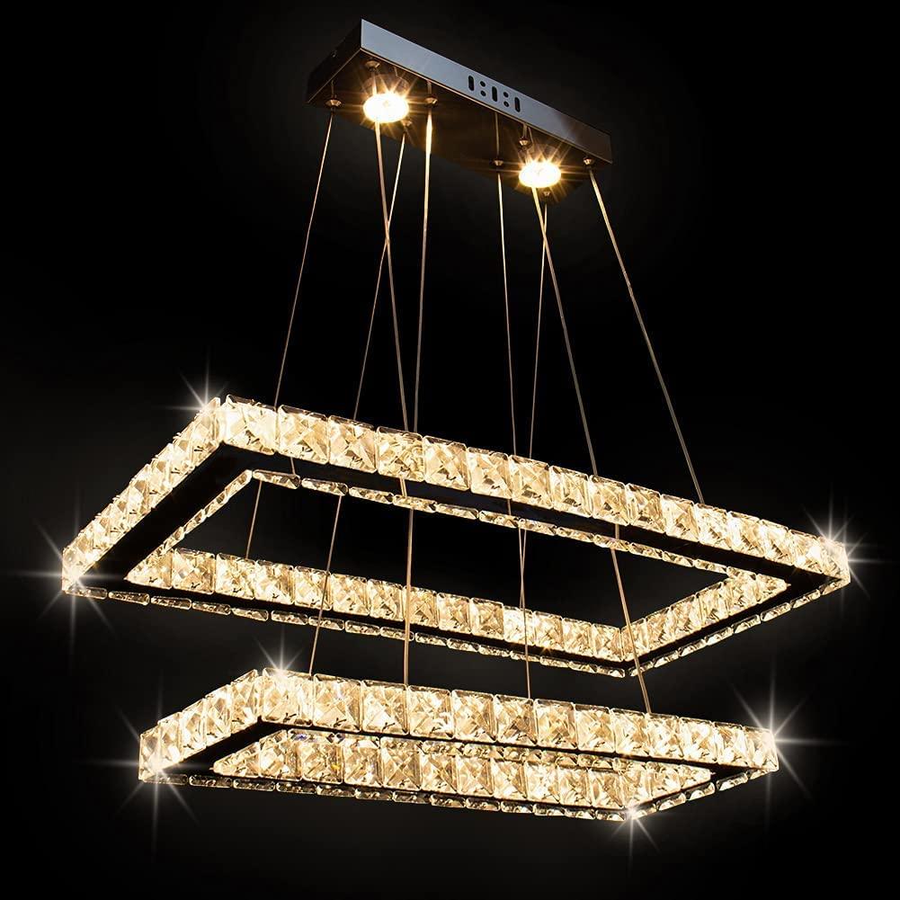2 Rectangular Chandeliers and Hanging Lamps Pendant Luxury Chandelier Light for Living Room