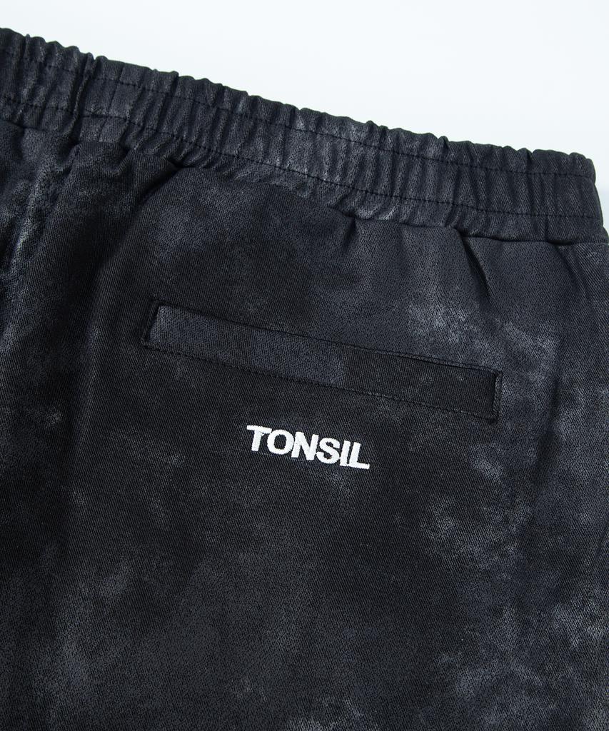 TONSIL Dirty Wash Elastic Waist Double Pleated Wide Pants Black
