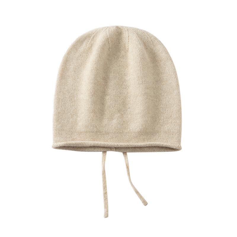 Autumn and Winter New Cashmere Women's Knitted Hat Drawstring Warm Ear Protection Fashion Hat Crimping Stack Hat Cold Hat